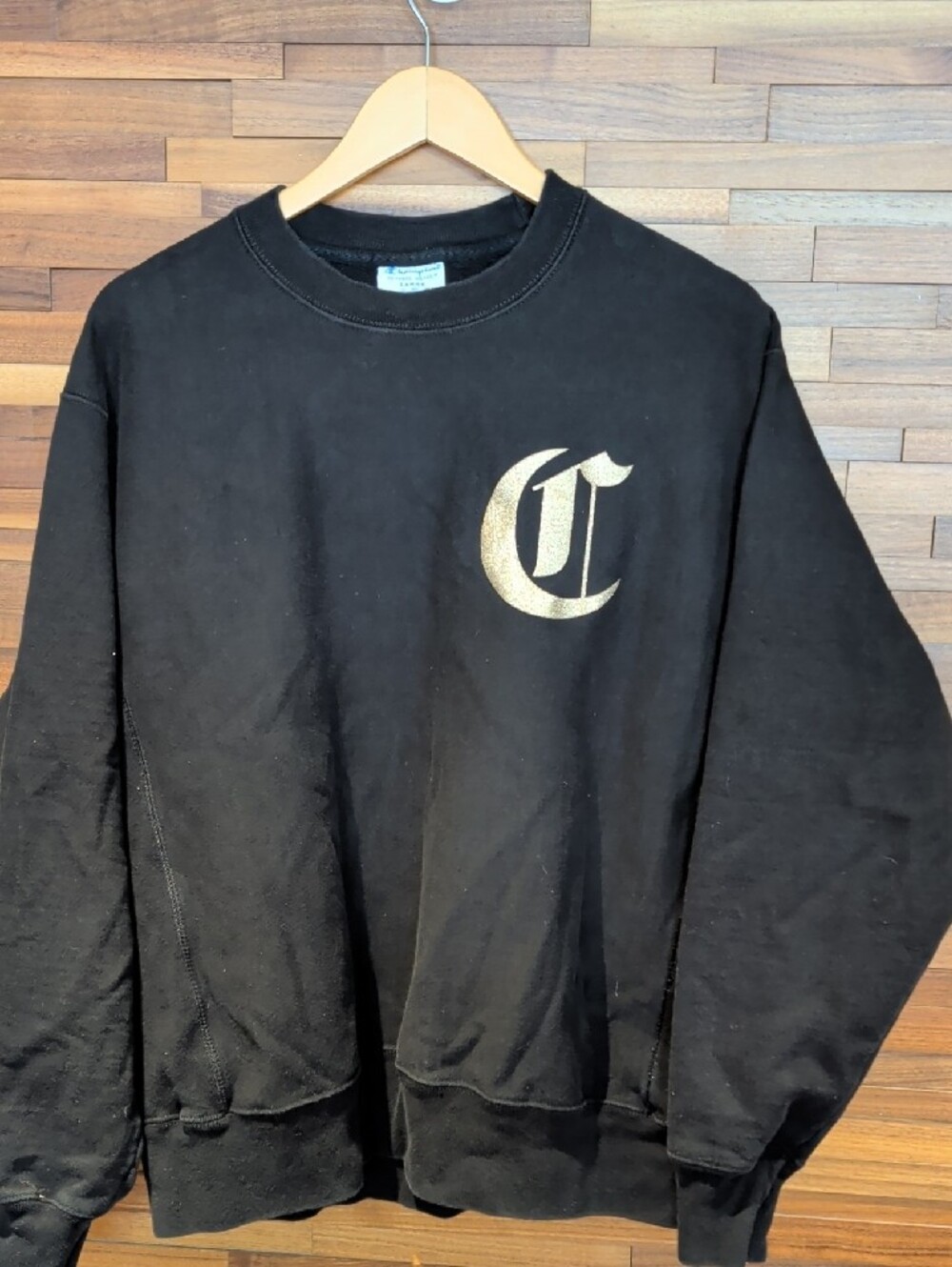 Champion Men's Black Crewneck Sweatshirt with Multicolor Appliqué - Picture 3 of 6